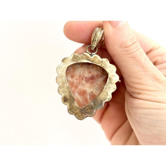 Orange Jasper Teardrop Shaped Southwest Sterling Silver 925 VintagePendant - Picture 8 of 10